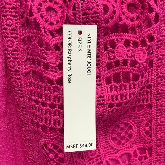 New Zac & Rachel Womens Small Raspberry Rose Crochet Front Long Sleeve Blouse - Picture 5 of 7